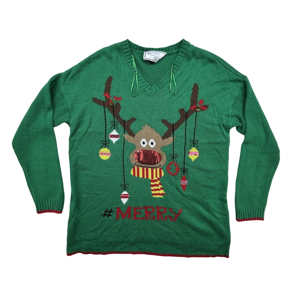 Womens Christmas Sweater 2XL Reindeer Ugly Holiday Pullover Merry Festive Fun